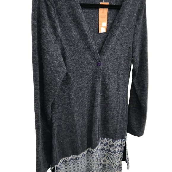 NWT Kathmandu Imports Womens Blue Contrast Hem Long Sleeve Sweater Cardigan M/L - Picture 3 of 9